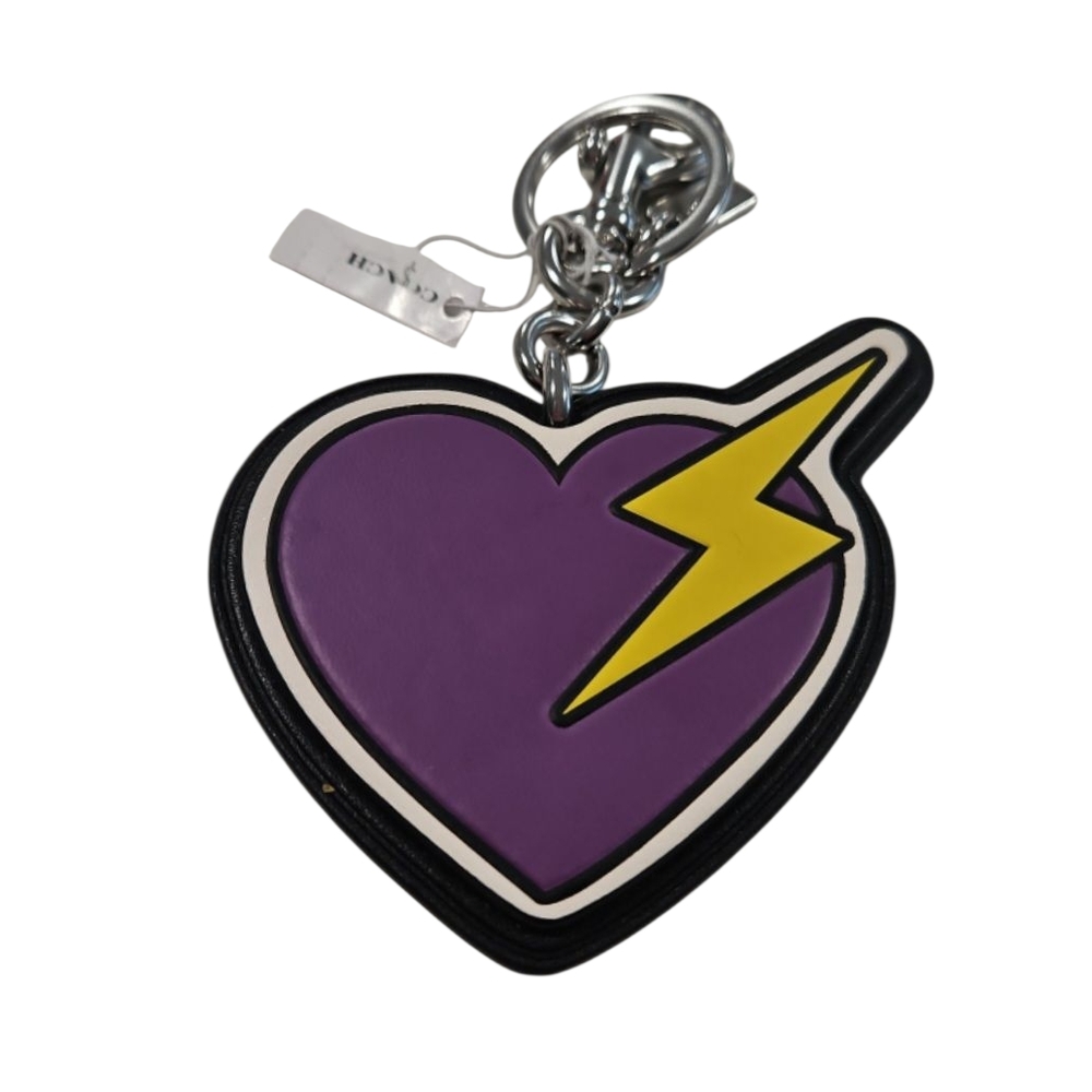 Coach Purple Heart Yellow Lightning Bolt Bag Charm Keychain - Picture 6 of 6